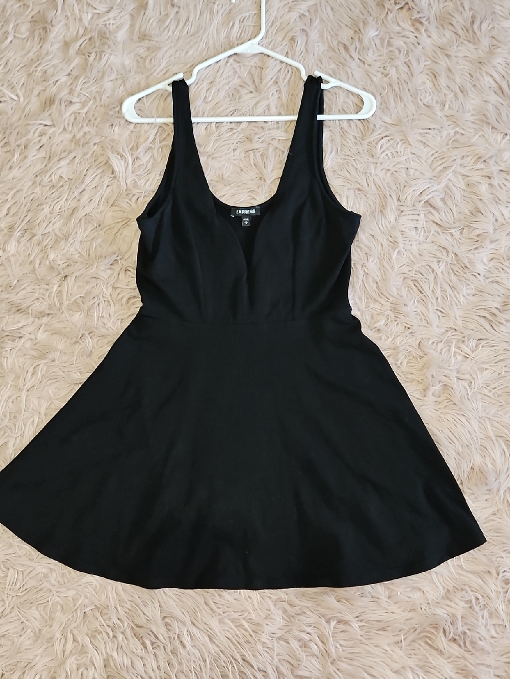 Express Black Scoop Neck Mini Skater Dress